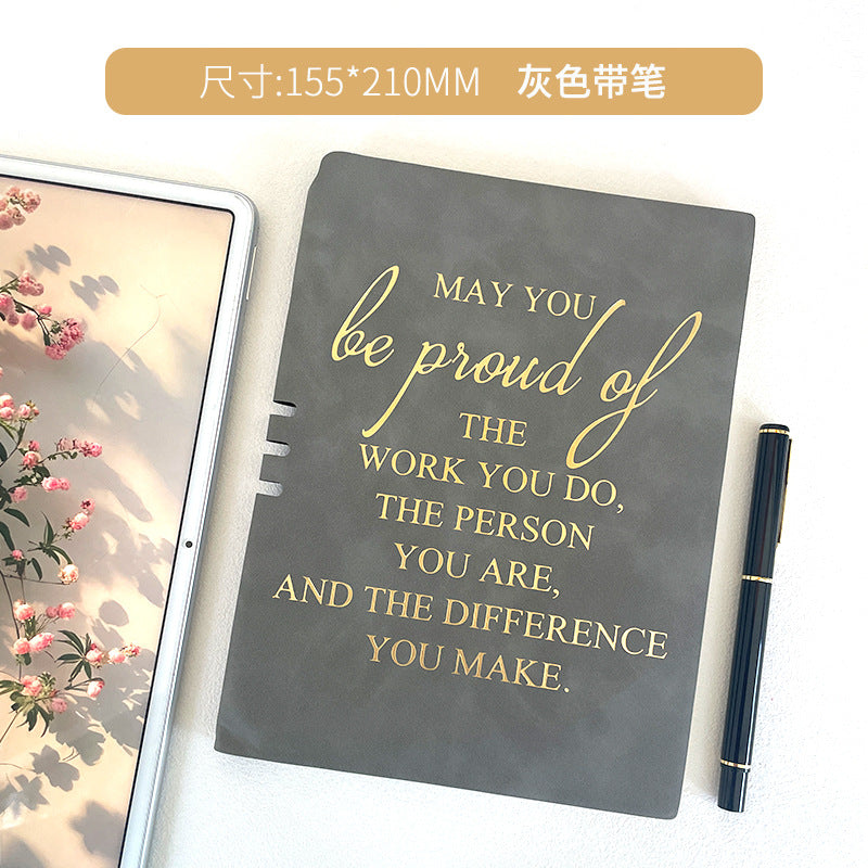 Wholesale ncentive Notebook with Pen Insertable Simple Leather-Covered High-Value Handbook Notepad